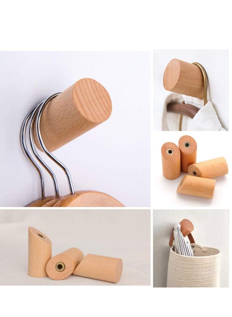 Barakah Wall Hooks, 4 Pack Natural Wood Coat Hooks Mounted, Rustic Rack Hat Robe Hook Entryway Hangers Heavy Duty for Hanging Towels, Beech - Image 3
