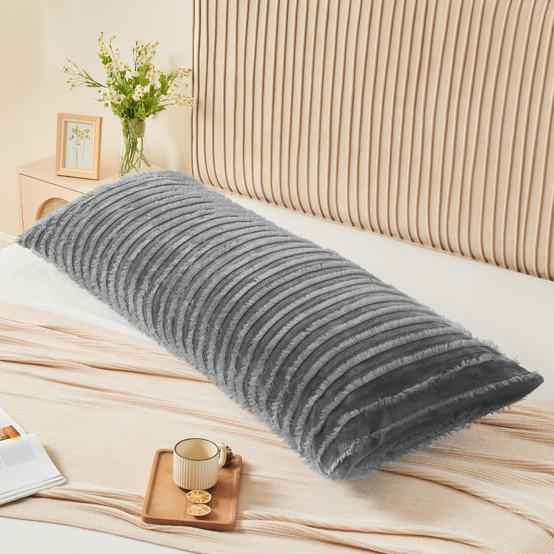 BEDELITE Body Pillow Cover with Zipper Closure, Decorative Boho Fleece Pillowcase 20 x 54 Inches, Luxury Fluffy Plush Long Body Pillow Pillowcase for All Seasons(Gray-Boho) - Image 2