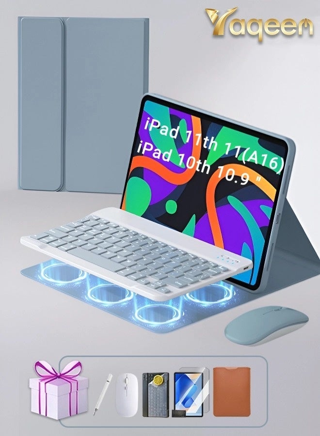 جراب iPad من الجيل الحادي عشر (A16 2025) وجراب لوحة المفاتيح السحرية من الجيل العاشر مقاس 10.9 بوصة - جراب iPad مع لوحة مفاتيح، خاصية التنبيه الذكي/إيقاف تشغيل الشاشة - أزرق - Image 1