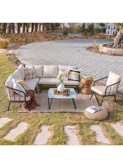 DANUBE HOME Scarlette 6-Seater Outdoor Sofa Set | Steel Frame Garden Furniture I Modern Design Lounge Sofa Sets | 5 Pieces Outdoor Seating Table And Chairs Set For Patio Balcony Lawn Yard  - Image 2