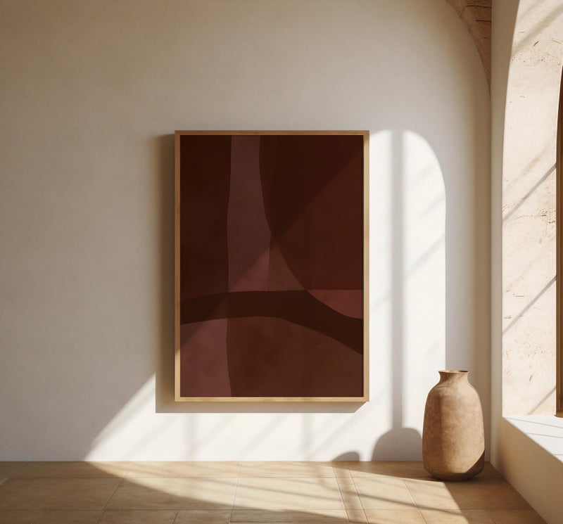 TNESSENTIAL Deep Burgundy Abstract Wall Art | Moody Curved Shapes – Fine Art Poster Print - Image 1