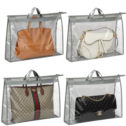 Renva 4 PCS Foldable Hanging Handbag Organizer for Women | Transparent Purse Cover Storage Organizer for Wardrobe, Closet with Zipper Closure(4) - Image 1