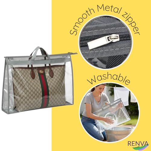 Renva 4 PCS Foldable Hanging Handbag Organizer for Women | Transparent Purse Cover Storage Organizer for Wardrobe, Closet with Zipper Closure(4) - Image 4