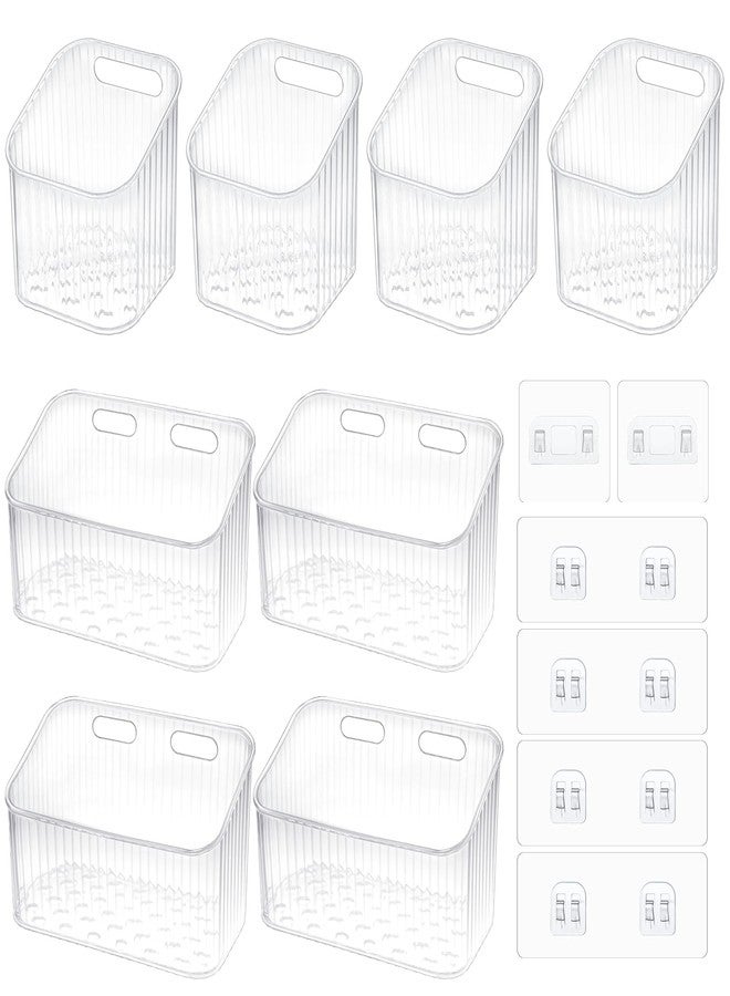 Zyghjort 8 Pcs Clear Wall Basket, Wall Mounted Storage Bins Cabinet Door Organizer Plastic Shower Caddy with Self-Adhesive Hanger, Large Containers Box for Bathroom, Kitchen, Pantry, Countertop, No Drill Shelf - Image 1