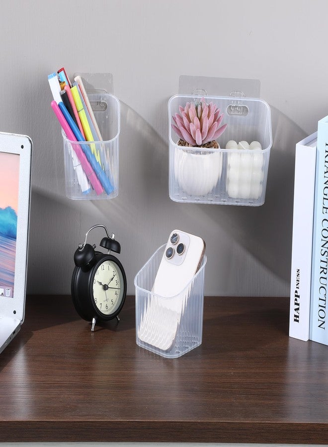 Zyghjort 8 Pcs Clear Wall Basket, Wall Mounted Storage Bins Cabinet Door Organizer Plastic Shower Caddy with Self-Adhesive Hanger, Large Containers Box for Bathroom, Kitchen, Pantry, Countertop, No Drill Shelf - Image 5