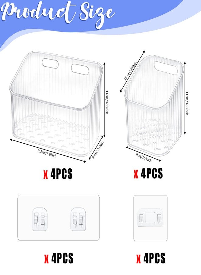 Zyghjort 8 Pcs Clear Wall Basket, Wall Mounted Storage Bins Cabinet Door Organizer Plastic Shower Caddy with Self-Adhesive Hanger, Large Containers Box for Bathroom, Kitchen, Pantry, Countertop, No Drill Shelf - Image 4