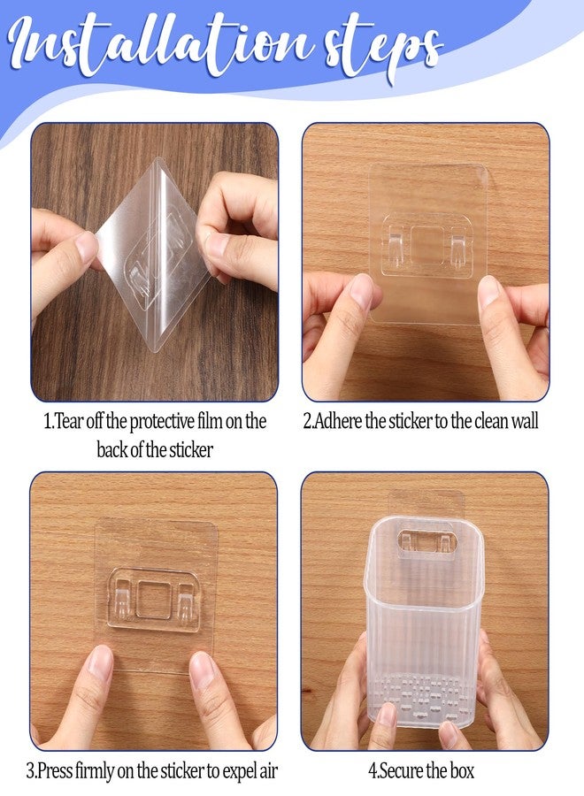 Zyghjort 8 Pcs Clear Wall Basket, Wall Mounted Storage Bins Cabinet Door Organizer Plastic Shower Caddy with Self-Adhesive Hanger, Large Containers Box for Bathroom, Kitchen, Pantry, Countertop, No Drill Shelf - Image 3