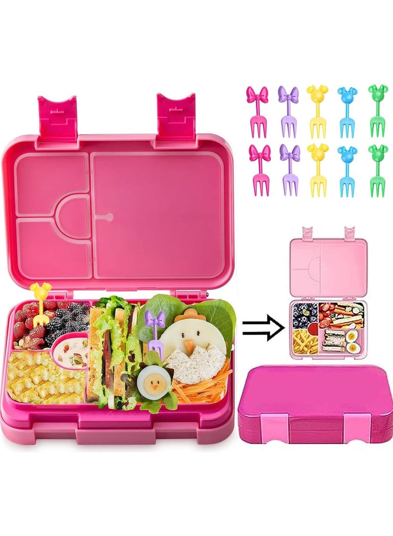 Kids Lunch Box School Bento Box, BPA Free Leak Proof 4/6 Compartment Lunch Container with Animal Fork, Back to School Season Kids Bento Lunch Box, Dishwasher Safe (Pink) - Image 1