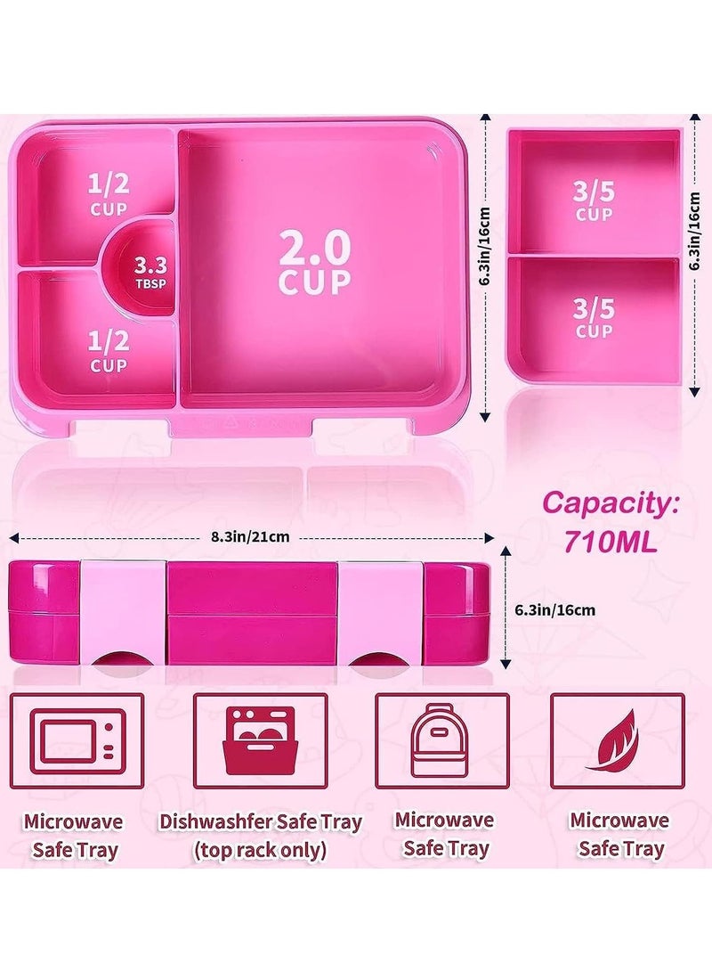 Kids Lunch Box School Bento Box, BPA Free Leak Proof 4/6 Compartment Lunch Container with Animal Fork, Back to School Season Kids Bento Lunch Box, Dishwasher Safe (Pink) - Image 5