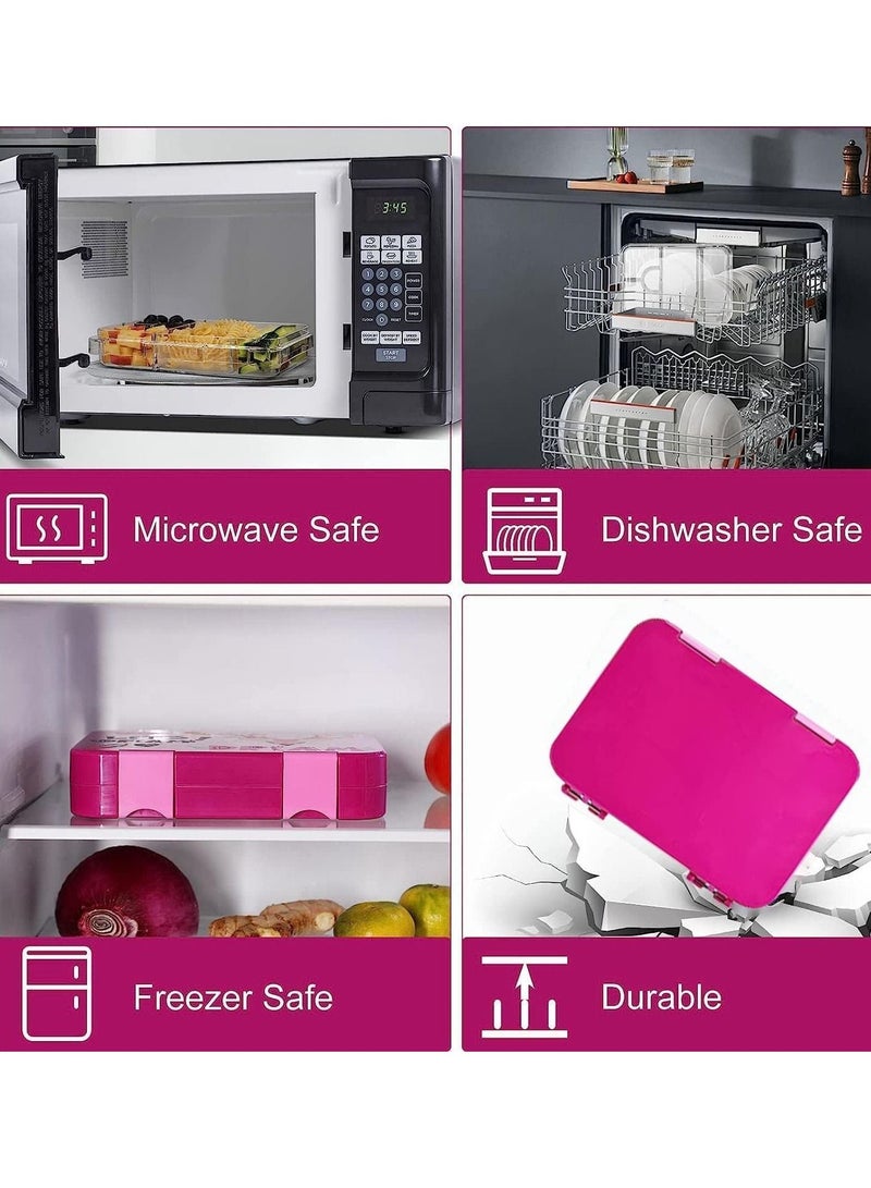 Kids Lunch Box School Bento Box, BPA Free Leak Proof 4/6 Compartment Lunch Container with Animal Fork, Back to School Season Kids Bento Lunch Box, Dishwasher Safe (Pink) - Image 4