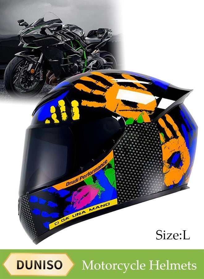 DUNISO خوذة دراجة نارية كاملة الوجه، خوذة دراجة نارية خفيفة الوزن مقاومة للصدمات، خوذة سباق باردة لجميع الفصول، مع عدسات سوداء، بطانة قابلة للتنفس، مناسبة للرجال والنساء (L) - Image 1