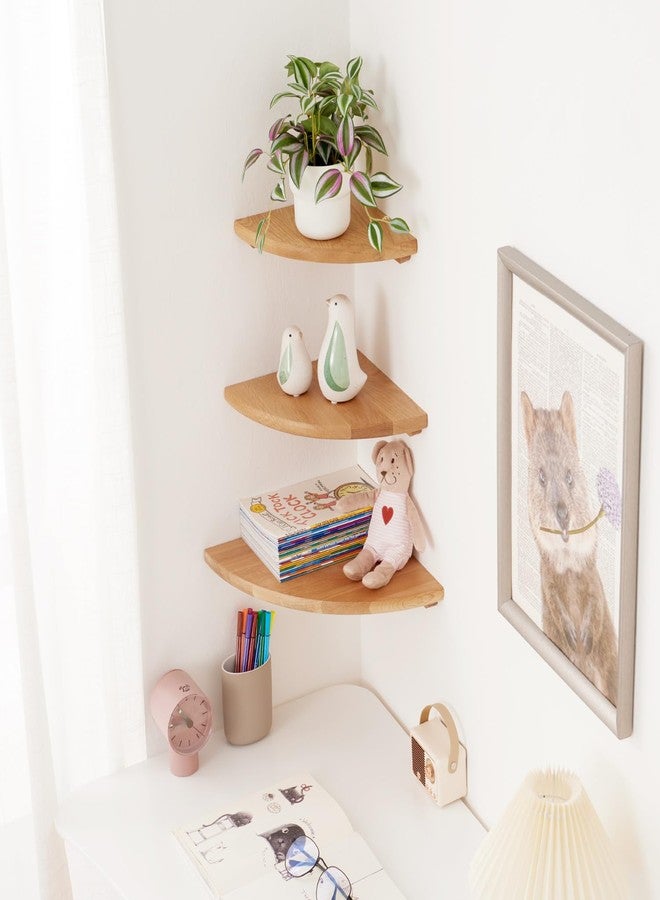 TRWISWDC Oak Corner Shelf 7 inches Natural Wood Floating Corner Shelves Round End Wall Mounted Display Shelf Corner Plant Stand for Bathroom Kitchen Bedroom Livingroom Floating Shelves - Image 4