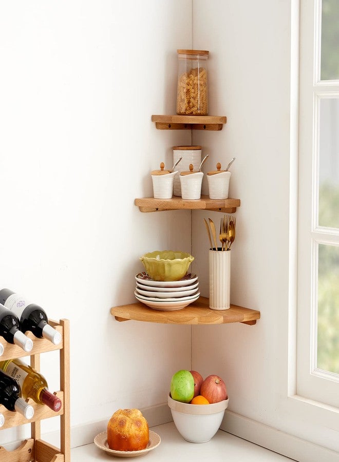 TRWISWDC Oak Corner Shelf 7 inches Natural Wood Floating Corner Shelves Round End Wall Mounted Display Shelf Corner Plant Stand for Bathroom Kitchen Bedroom Livingroom Floating Shelves - Image 5