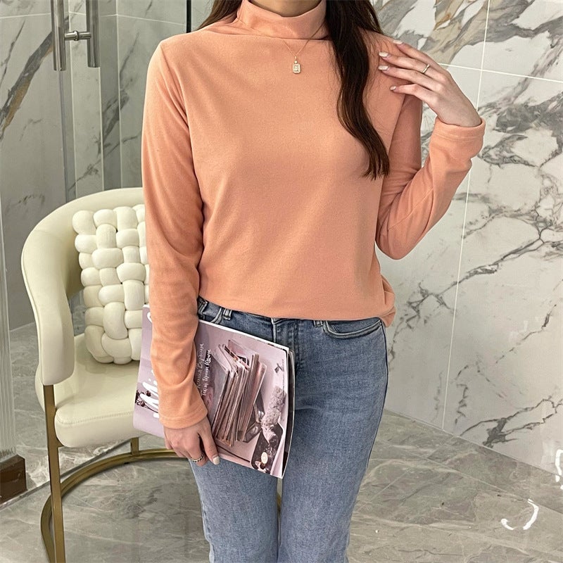 Womens Autumn Winter Turtleneck Thermal Top Pink Shrimp 