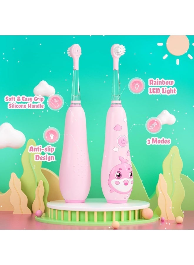 سيجو فرشاة أسنان كهربائية للأطفال من سيجو، فرشاة أسنان كهربائية للأطفال مزودة بشحن مغناطيسي، ضوء مراقبة LED، 8 رؤوس فرشاة أسنان، شحن كامل لمدة 60 يومًا، مناسبة للأطفال من عمر 3 سنوات فما فوق، للأولاد والبنات، SG-2139 (وردي) - Image 3