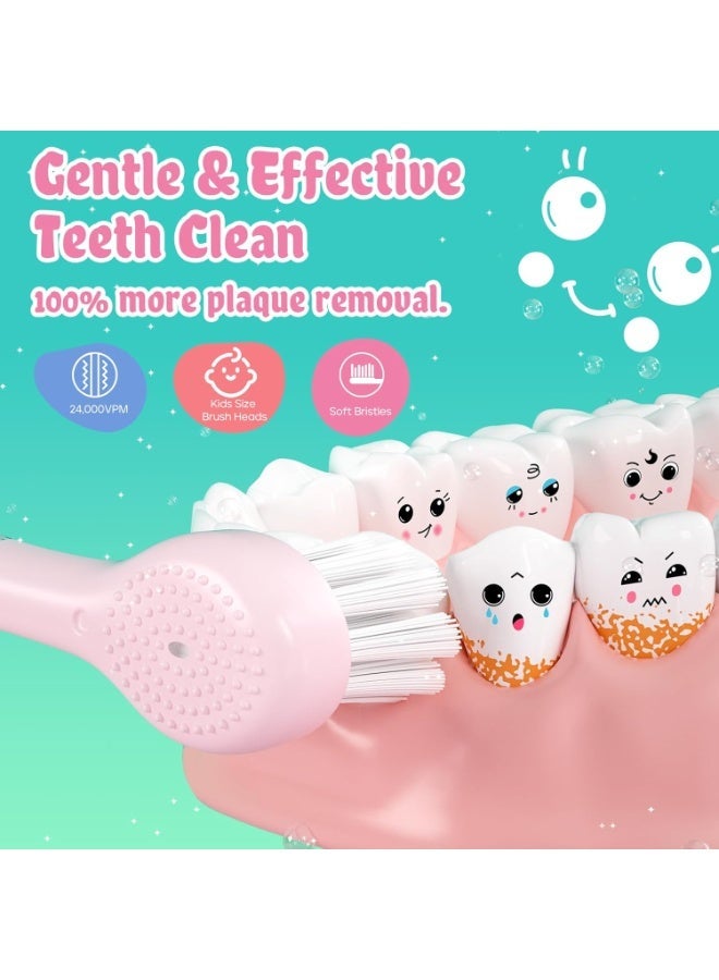 سيجو فرشاة أسنان كهربائية للأطفال من سيجو، فرشاة أسنان كهربائية للأطفال مزودة بشحن مغناطيسي، ضوء مراقبة LED، 8 رؤوس فرشاة أسنان، شحن كامل لمدة 60 يومًا، مناسبة للأطفال من عمر 3 سنوات فما فوق، للأولاد والبنات، SG-2139 (وردي) - Image 4