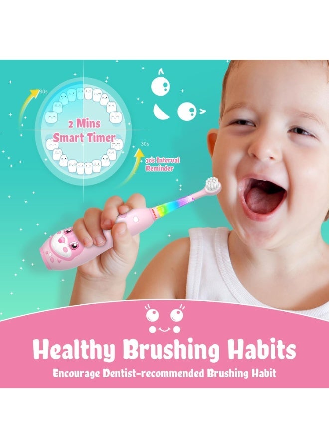 سيجو فرشاة أسنان كهربائية للأطفال من سيجو، فرشاة أسنان كهربائية للأطفال مزودة بشحن مغناطيسي، ضوء مراقبة LED، 8 رؤوس فرشاة أسنان، شحن كامل لمدة 60 يومًا، مناسبة للأطفال من عمر 3 سنوات فما فوق، للأولاد والبنات، SG-2139 (وردي) - Image 2