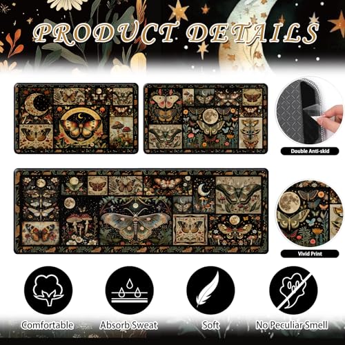 InIsaJace Moth Mushroom Kitchen Mats for Floor, Decorative Non Slip Kitchen Rugs Sets of 3, Washable Floor Mat Carpet for Entryway Sink Hallway Laundry Room(16 X 28 + 16 X 47 Inches) - Image 3
