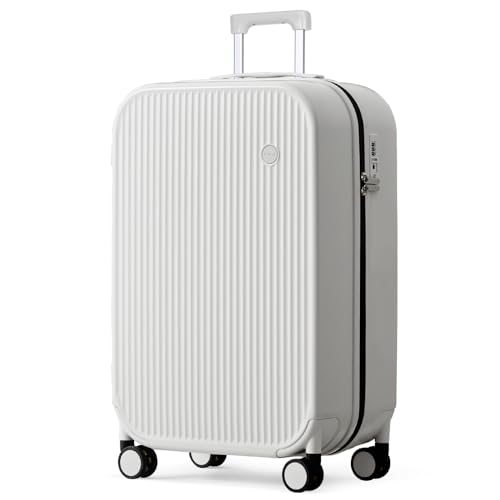 mixi 26 Inch Large Checked Luggage PC Hardshell Suitcases with Wheels for Travel Woman Men, Smoke White - Image 1