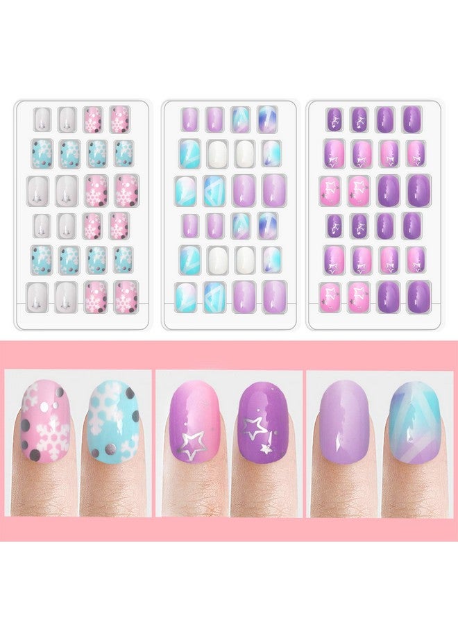 Laza 120pcs Children Nails Press On Pre-glue Full Cover Nail Tips Kit Glitter Gradient Color Rainbow Short Artificial False Nail Kits Lovely Christmas Gift for Children Kids Girls - Silver Pearl - Image 3