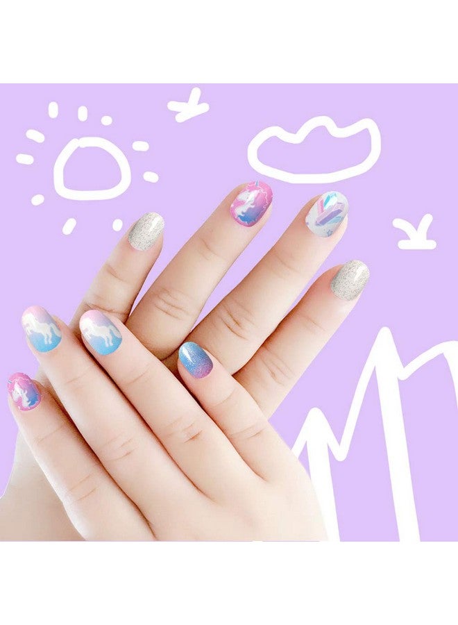 Laza 120pcs Children Nails Press On Pre-glue Full Cover Nail Tips Kit Glitter Gradient Color Rainbow Short Artificial False Nail Kits Lovely Christmas Gift for Children Kids Girls - Silver Pearl - Image 4