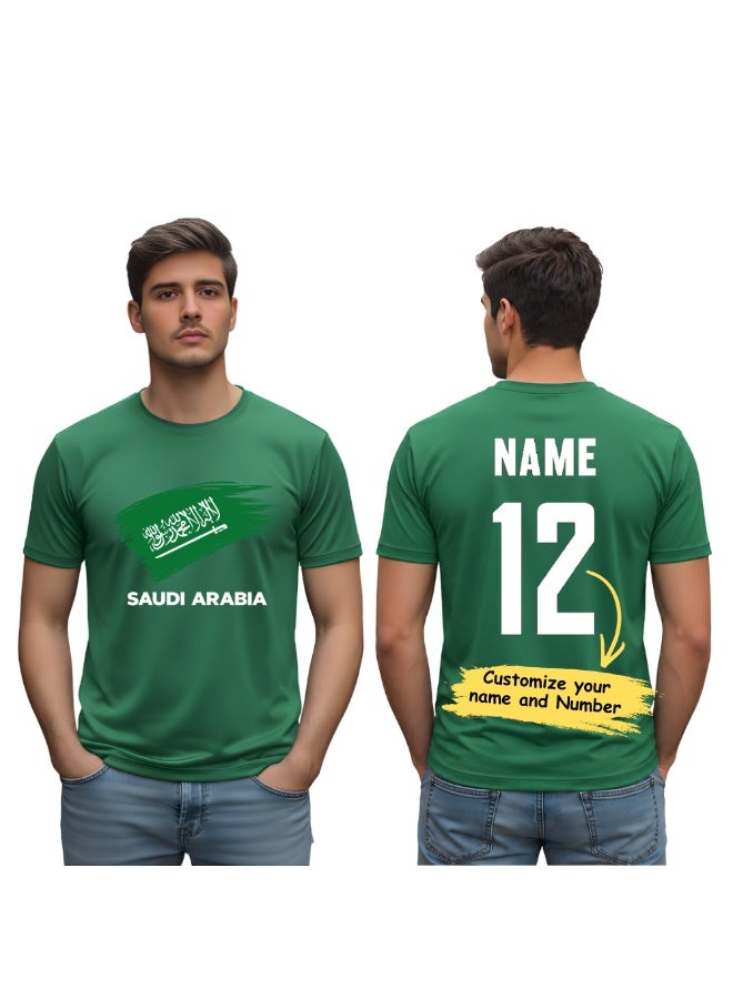 PRINTSHOP4ME Saudi Arabia FIFA World Cup Jersey Dry-Fit T-Shirt for Men | Customized Name Print on Back | Round Neck | Short Sleeve - Image 1