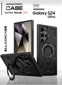 Protective Case with Ring for Samsung Galaxy S24 Ultra, Rugged Drop Protection, Horizontal and Vertical Stand Capability, Solid Camera Protection, Balanced Support, and Perfect Compatibility with Magnetic Accessories