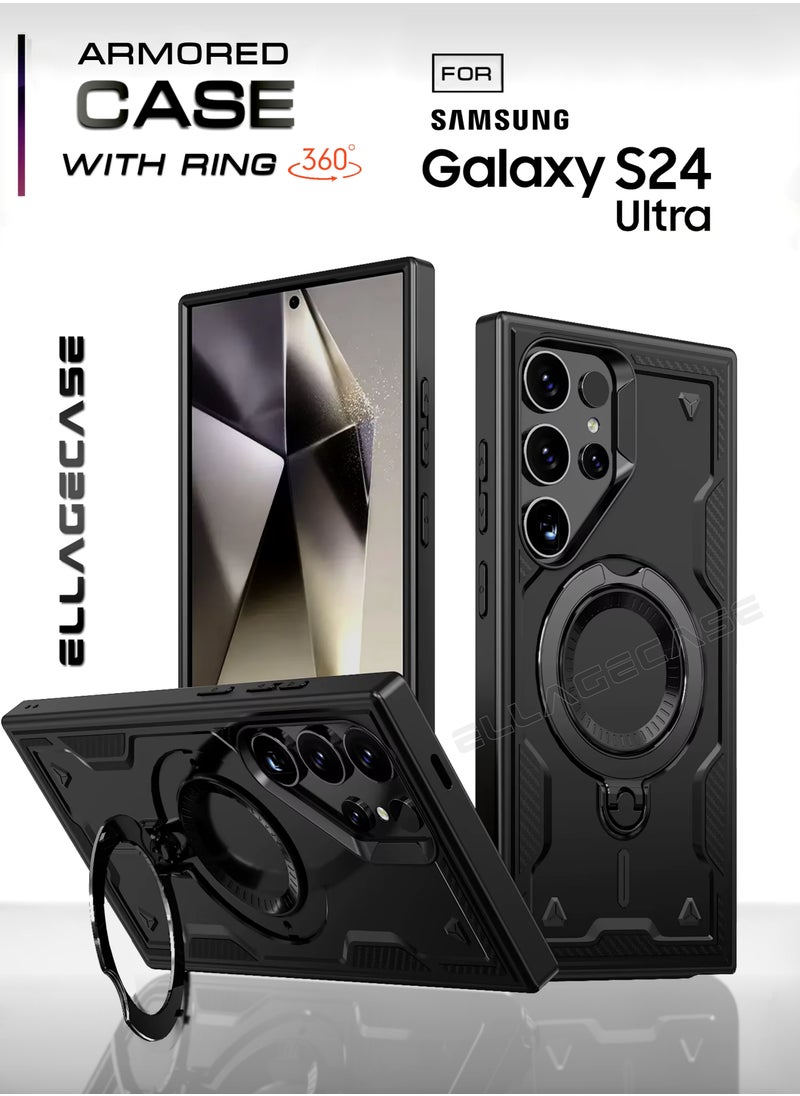 ELLAGECASE Protective Case with Ring for Samsung Galaxy S24 Ultra, Rugged Drop Protection, Horizontal and Vertical Stand Capability, Solid Camera Protection, Balanced Support, and Perfect Compatibility with Magnetic Accessories  - Image 1