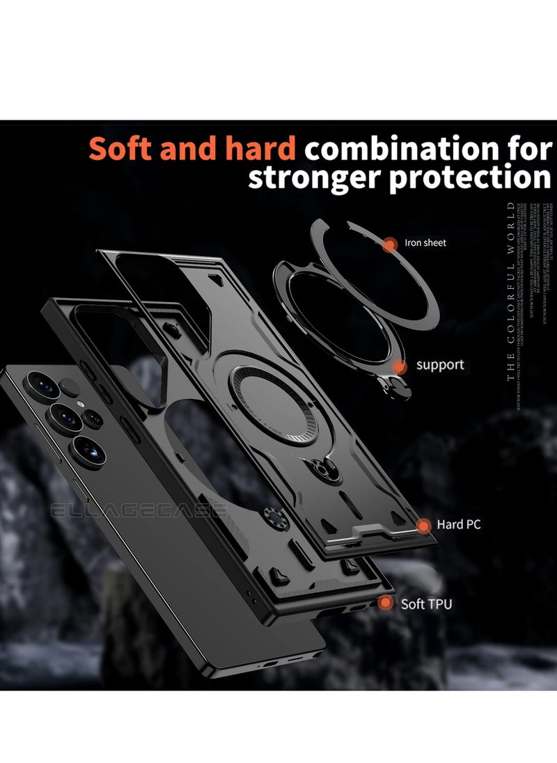 ELLAGECASE - Protective Case with Ring for Samsung Galaxy S24 Ultra, Rugged Drop Protection, Horizontal and Vertical Stand Capability, Solid Camera Protection, Balanced Support, and Perfect Compatibility with Magnetic Accessories - Image 1