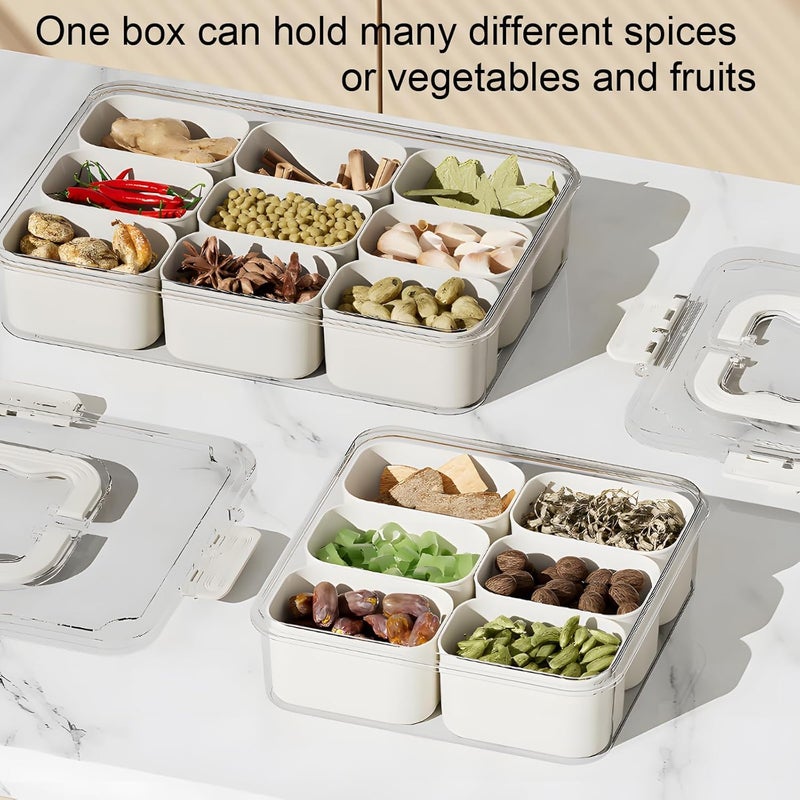 NETXE Divided Veggie Tray with Lid and Handle 6 Compartment Serving Tray with Dividers Portable Travel Snack Containers Stackable Box Charcuterie Container for FruitVegetableSalad 6 Containers - Image 3
