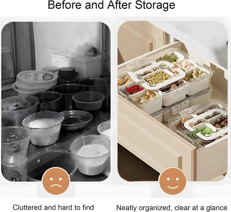 NETXE Divided Veggie Tray with Lid and Handle 6 Compartment Serving Tray with Dividers Portable Travel Snack Containers Stackable Box Charcuterie Container for FruitVegetableSalad 6 Containers - Image 4