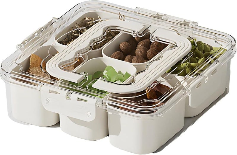 NETXE Divided Veggie Tray with Lid and Handle 6 Compartment Serving Tray with Dividers Portable Travel Snack Containers Stackable Box Charcuterie Container for FruitVegetableSalad 6 Containers - Image 1