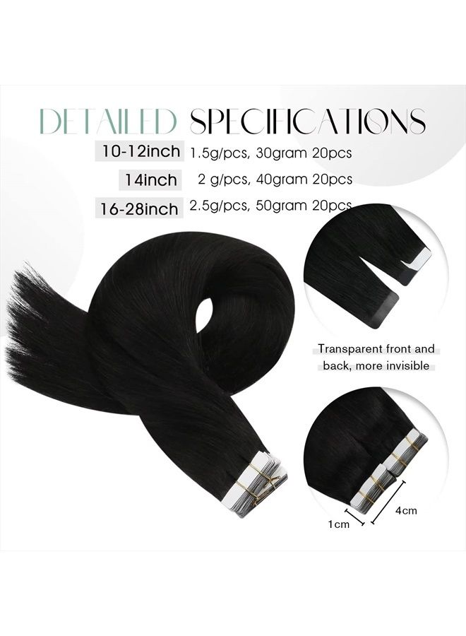 Moresoo Tape in Extensions Human Hair Natural Black Hair Extensions for Short Hair 12 Inch Glue in Double Sided Tape in Real Hair 20pcs #1B Off Black Remy Tape in Hair Glue on 30g - Image 4