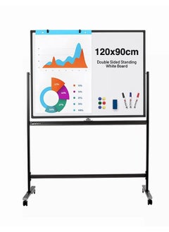 COOLBABY Large Size Rolling Whiteboard 90 * 120cm Magnetic Whiteboard With Base Double Sided Adjustable Height Dry Wipe Board  Mobile With Easel Suitable For Home Offices And Schools
