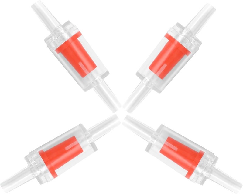 Aquarium Check Valves for Common Air Pumps, Red Clear Plastic Aquarium Air Pump Check Valves, Non-Return One-Way Check Valve for Aquarium Air Pipe, 4 Pieces, 4mm