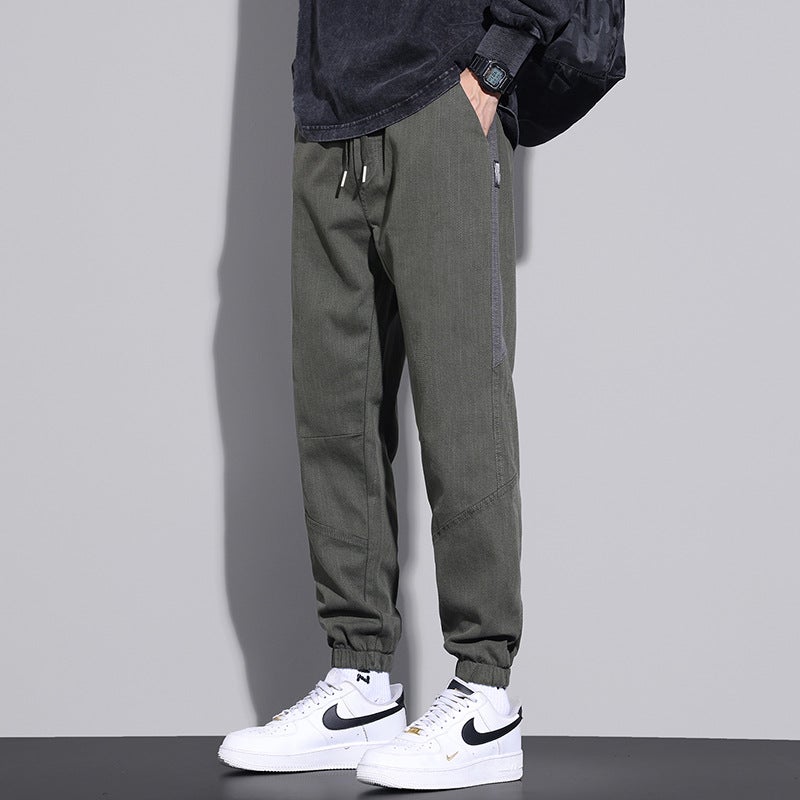 Trendy Mens Contrast Color Sports Joggers Elastic Waist Casual Pants 2075 army green