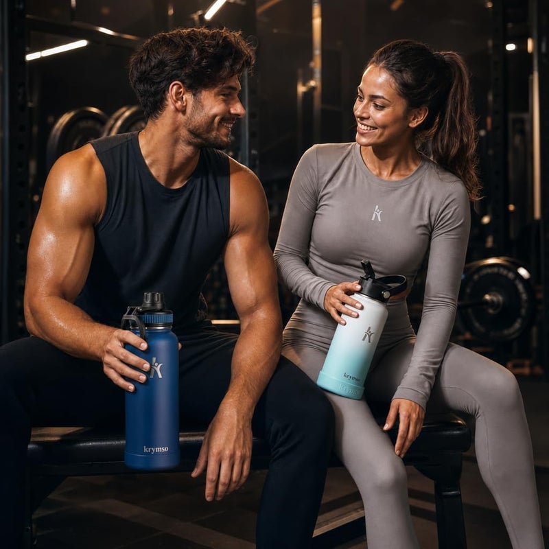 KRYMSO 950ml Stainless Steel Water Bottle, Insulated Thermos Flask, Leakproof, BPA-Free, Gym (Petrol Blue) - Image 5