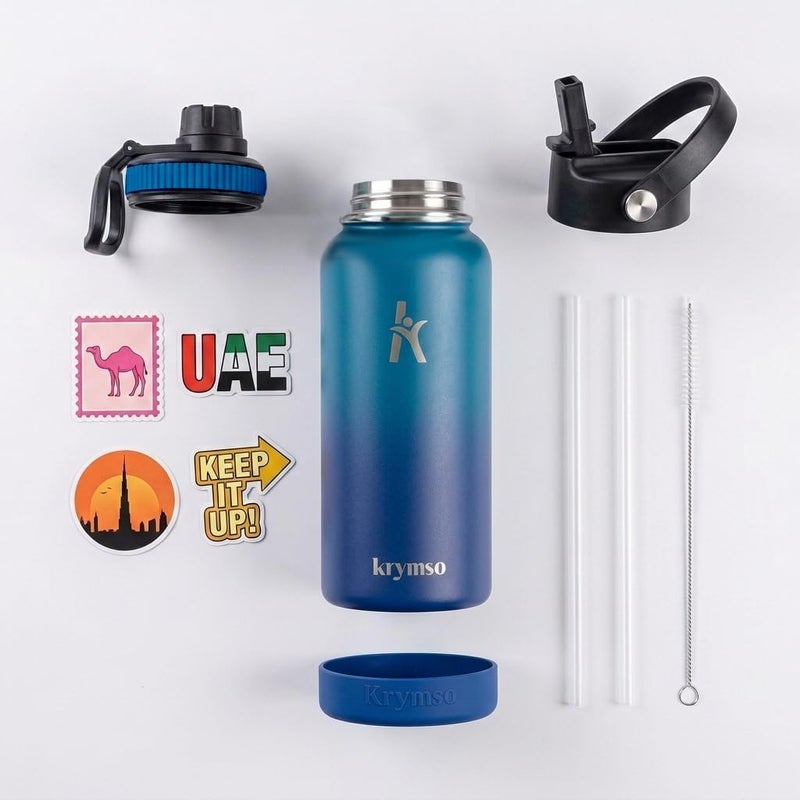 KRYMSO 950ml Stainless Steel Water Bottle, Insulated Thermos Flask, Leakproof, BPA-Free, Gym (Petrol Blue) - Image 4