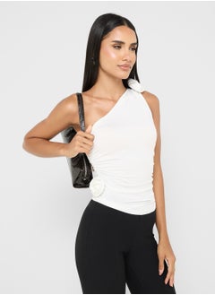 Ginger Assymetric Shoulder Ruched Crosage Detail Top  - Image 1