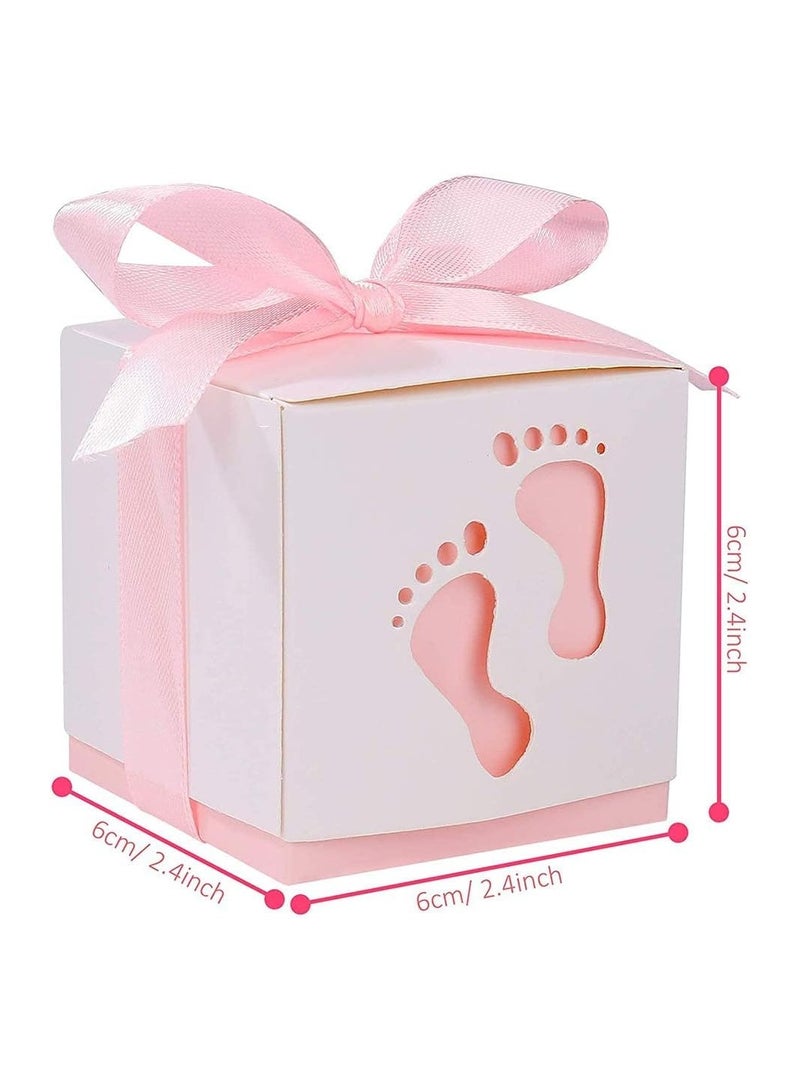 general Candy Gift Box,Ribbon Candy Gift Box,25 Pieces Baby Candy Box,Baby Footprint Candy Box,Suitable for Baby Shower,Kids Birthday,Wedding Party,Party - Image 2