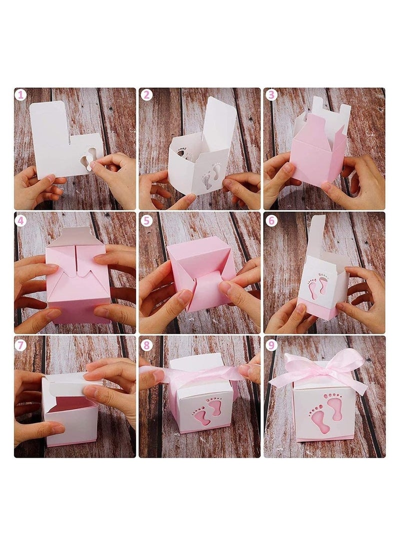 general Candy Gift Box,Ribbon Candy Gift Box,25 Pieces Baby Candy Box,Baby Footprint Candy Box,Suitable for Baby Shower,Kids Birthday,Wedding Party,Party - Image 3