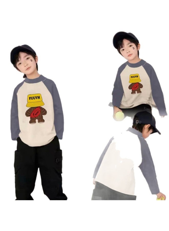 Boys' Autumn And Winter New Thermal Base Shirt, New Color-blocking Versatile Trendy Long-sleeve T-shirt For Older Children - Image 5