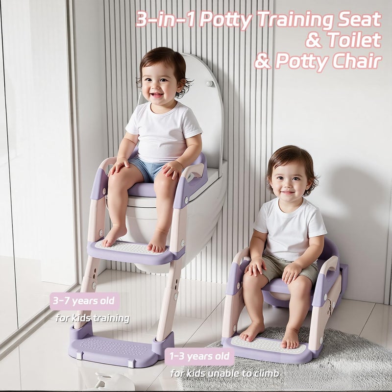 Snugzy Toddler Potty Training Seat 3-in-1 Foldable Potty Training Toilet with Step Stool Adjustable Potty Chair with Urinals (Pink Purple) - Image 2