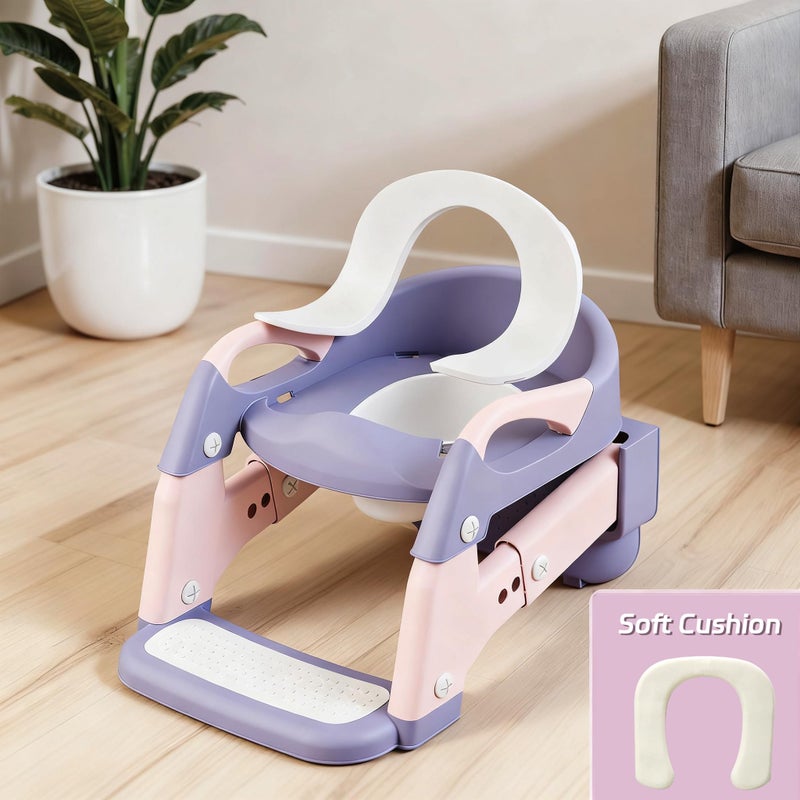 Snugzy Toddler Potty Training Seat 3-in-1 Foldable Potty Training Toilet with Step Stool Adjustable Potty Chair with Urinals (Pink Purple) - Image 4
