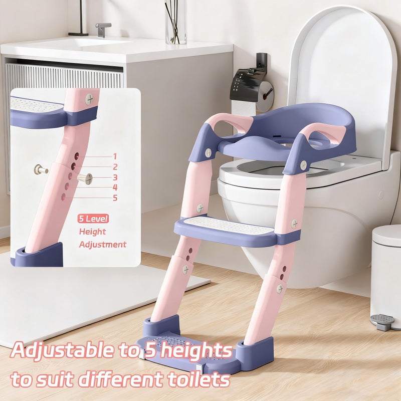 Snugzy Toddler Potty Training Seat 3-in-1 Foldable Potty Training Toilet with Step Stool Adjustable Potty Chair with Urinals (Pink Purple) - Image 5