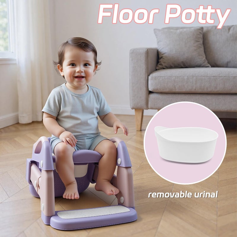 Snugzy Toddler Potty Training Seat 3-in-1 Foldable Potty Training Toilet with Step Stool Adjustable Potty Chair with Urinals (Pink Purple) - Image 3