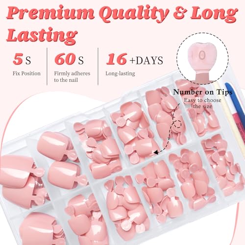 LuckForever 168pc Press on Toenails Women Fake Toe Nails with Adhesive Tabs, Nude Tan Fake Toenails Press on Nail Toe Acrylic Nail Tips Short Square False Toenails Artificial Toe Nails Press on - Image 3