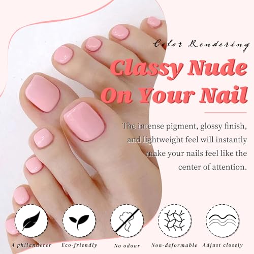 LuckForever 168pc Press on Toenails Women Fake Toe Nails with Adhesive Tabs, Nude Tan Fake Toenails Press on Nail Toe Acrylic Nail Tips Short Square False Toenails Artificial Toe Nails Press on - Image 4