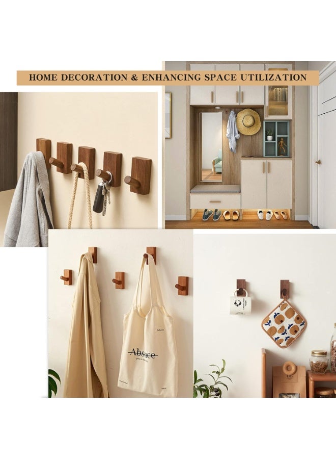 Bukela 4 Pack Wood Coat Hooks Wall Mounted, Wall Hooks for Hanging Robe & Towel Hooks for Bathroom, Natural Handmade Hat Hooks Heavy Duty (Walnut Wood) - Image 5
