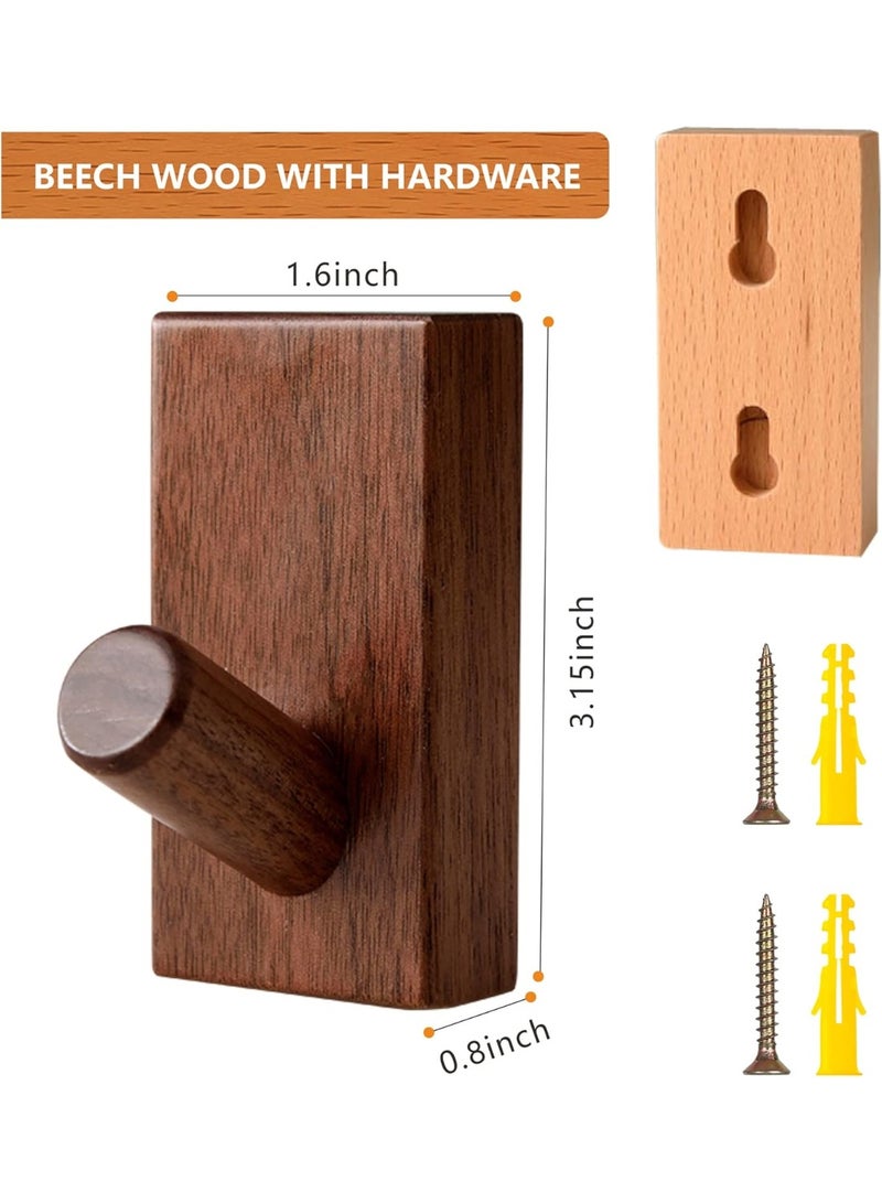 Bukela 4 Pack Wood Coat Hooks Wall Mounted, Wall Hooks for Hanging Robe & Towel Hooks for Bathroom, Natural Handmade Hat Hooks Heavy Duty (Walnut Wood) - Image 2